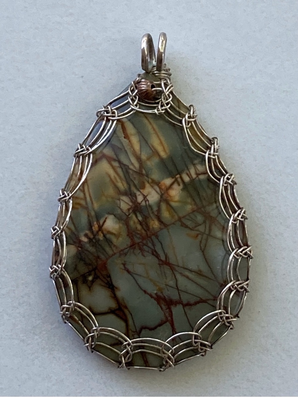 2.5” Handcrafted Wire-Wrapped Picasso Jasper Teardrop Pendant